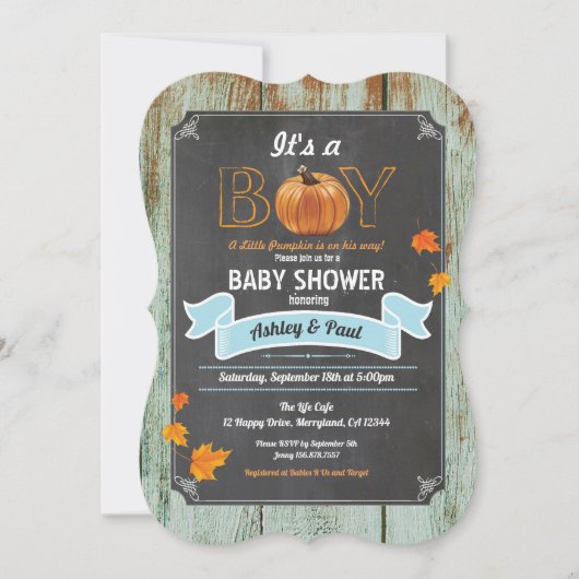 小さなかぼちゃの赤ちゃんシャワー素朴な木の黒板 招待状 (正面)