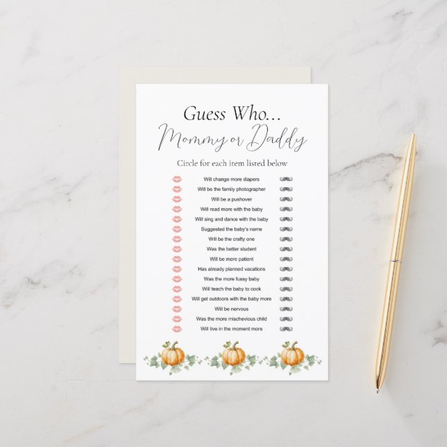 小さなかぼちゃの赤ちゃんシャワー誰がゲームを推測 (正面/裏面インサイチュ)