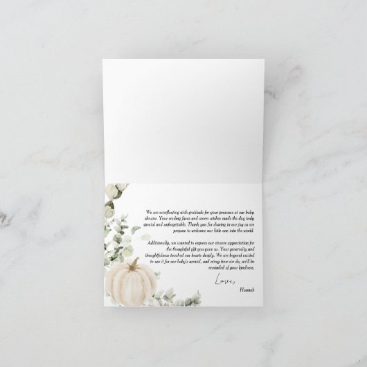 小さなかぼちゃの赤ちゃんシャワー サンキューカード (内部)