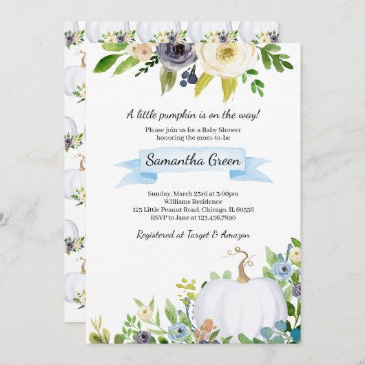 小さなかぼちゃの赤ちゃんシャワー 招待状 (正面/裏面)