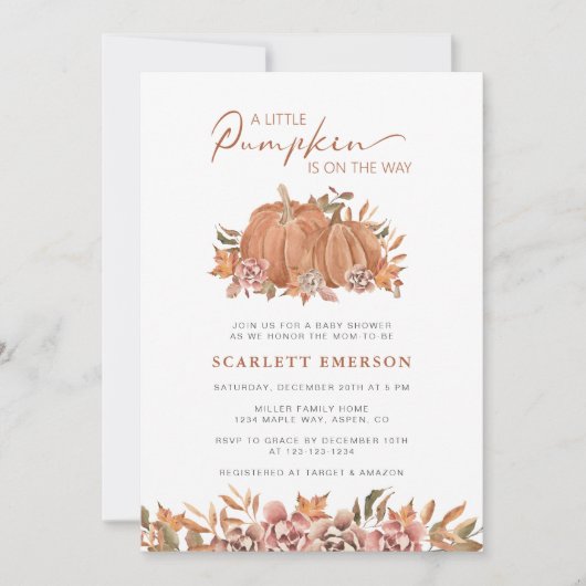 小さなかぼちゃの赤ちゃんシャワー 招待状 (正面)