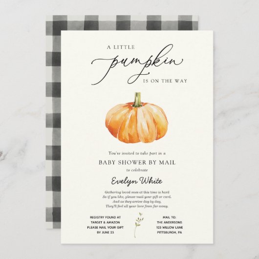 小さなかぼちゃの赤ちゃんシャワー（郵便） 招待状 (正面/裏面)
