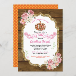 小さなかぼちゃの赤ちゃん女の子シャワー素朴な招待 招待状