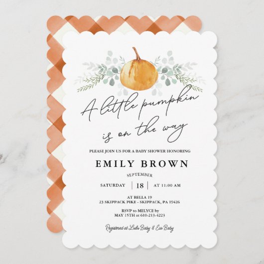 小さなかぼちゃの赤男女兼用ちゃんシャワー 招待状 (正面/裏面)