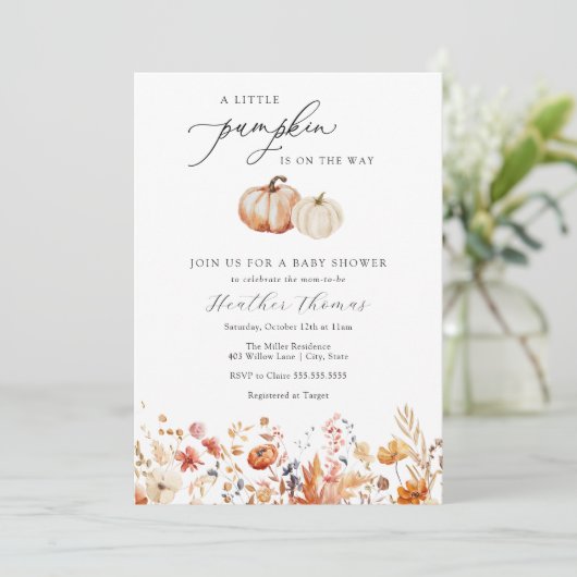 小さなかぼちゃの赤素朴ちゃんシャワー招待状 招待状 (スタンド正面)