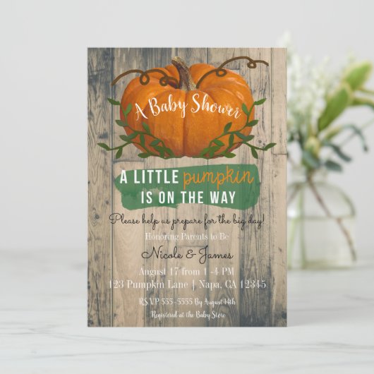 小さなかぼちゃの赤素朴ちゃんシャワー招待状 招待状 (スタンド正面)