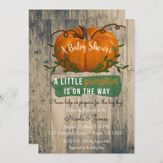 小さなかぼちゃの赤素朴ちゃんシャワー招待状 招待状 (正面/裏面)