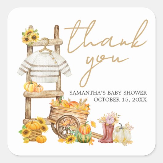 小さなかぼちゃの赤素朴ちゃんシャワー スクエアシール (正面)