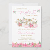 小さなかぼちゃの赤面ピンクの赤ちゃんシャワー 招待状 (正面)