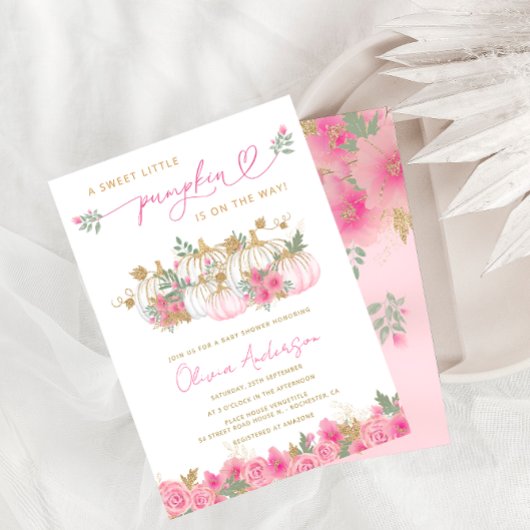 小さなかぼちゃの赤面ピンクの赤ちゃんシャワー 招待状