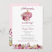 小さなかぼちゃの赤面&バーガンディ秋ベビーシャワー 招待状 (正面/裏面)