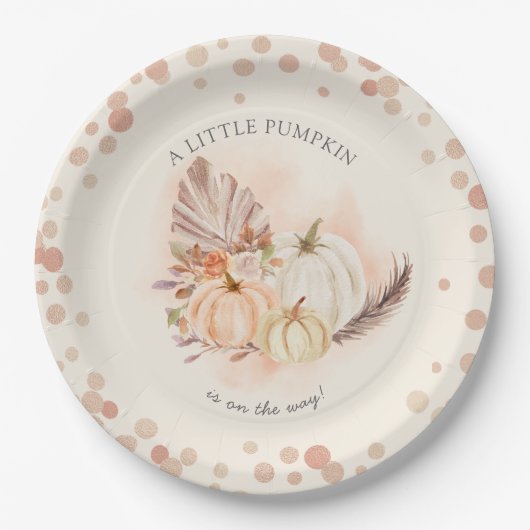小さなかぼちゃの途中秋赤ちゃんシャワー ペーパープレート (正面)