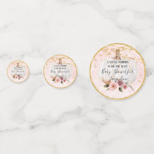 小さなかぼちゃの金ゴールドグリッターピンクの花紙吹雪 コンフェッティ (正面)