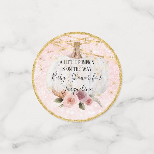 小さなかぼちゃの金ゴールドグリッターピンクの花紙吹雪 コンフェッティ (スモール正面)