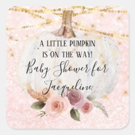 小さなかぼちゃの金ゴールドグリッターフローラ水色 スクエアシール