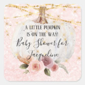 小さなかぼちゃの金ゴールドグリッターフローラ水色 スクエアシール (正面)