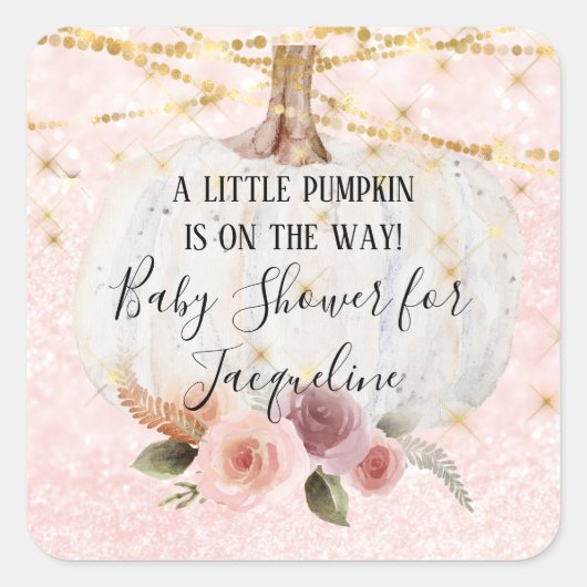 小さなかぼちゃの金ゴールドグリッターフローラ水色 スクエアシール (正面)