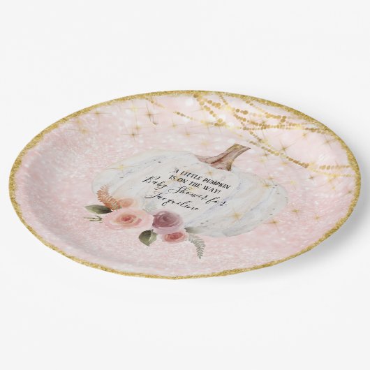 小さなかぼちゃの金ゴールドグリッター水カラーフローラPa ペーパープレート (アングル)