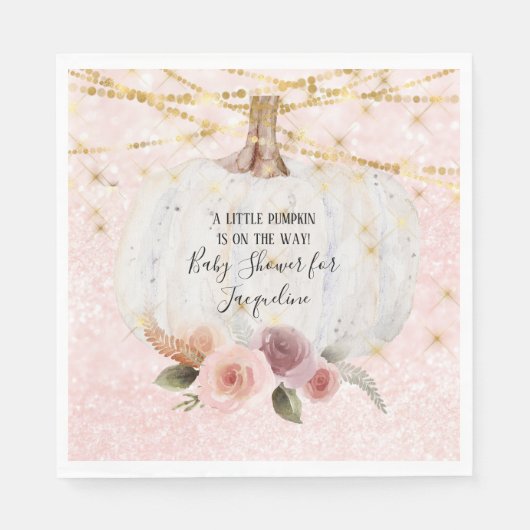 小さなかぼちゃの金ゴールドグリッター水色の花 スタンダードランチョンナプキン (正面)