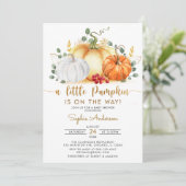 小さなかぼちゃの金ゴールドグリッター秋赤ちゃんシャワー 招待状 (スタンド正面)