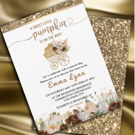 小さなかぼちゃの金ゴールドベビーシャワー招待状 招待状