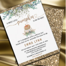 小さなかぼちゃの金ゴールドベビーシャワー招待状