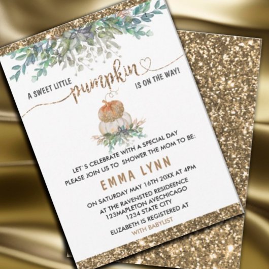 小さなかぼちゃの金ゴールドベビーシャワー招待状 招待状