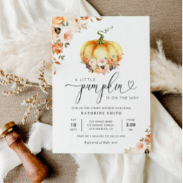 小さなかぼちゃの金ゴールド赤面フローラ赤ちゃんシャワー 招待状