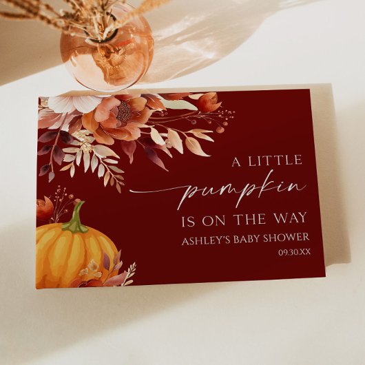 小さなかぼちゃの錆びたバーガンディフローラ赤ちゃんシャワー ゲストブック
