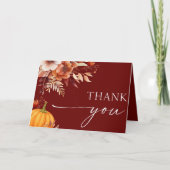 小さなかぼちゃの錆びたバーガンディフローラ赤ちゃんシャワー サンキューカード (正面)