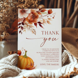 小さなかぼちゃの錆びたバーガンディフローラ赤ちゃんシャワー サンキューカード