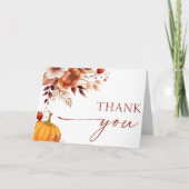 小さなかぼちゃの錆びたバーガンディフローラ赤ちゃんシャワー サンキューカード (正面)