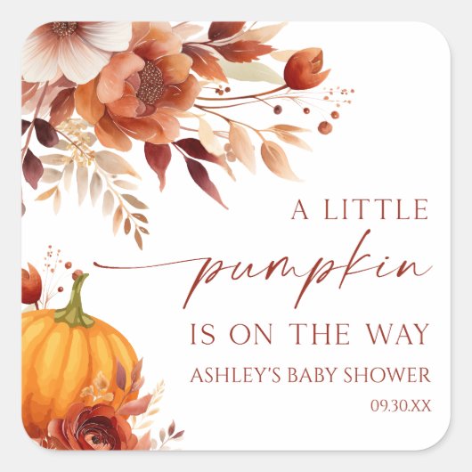 小さなかぼちゃの錆びたバーガンディフローラ赤ちゃんシャワー スクエアシール (正面)