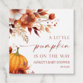 小さなかぼちゃの錆びたバーガンディフローラ赤ちゃんシャワー フェイバータグ (正面)