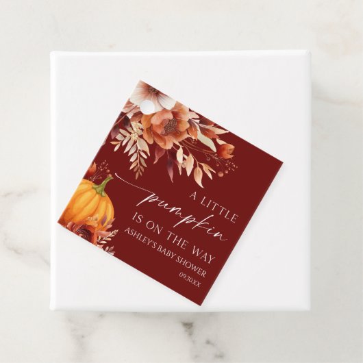 小さなかぼちゃの錆びたバーガンディフローラ赤ちゃんシャワー フェイバータグ (インサイチュ)