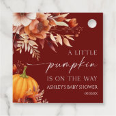 小さなかぼちゃの錆びたバーガンディフローラ赤ちゃんシャワー フェイバータグ (裏面)