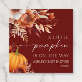 小さなかぼちゃの錆びたバーガンディフローラ赤ちゃんシャワー フェイバータグ (正面)