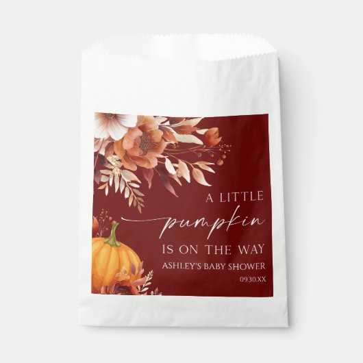 小さなかぼちゃの錆びたバーガンディフローラ赤ちゃんシャワー フェイバーバッグ (正面)
