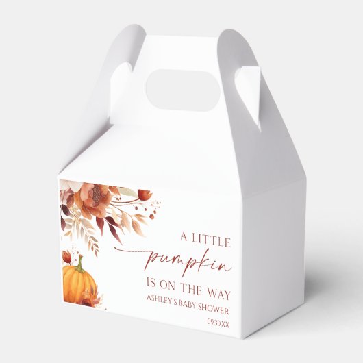 小さなかぼちゃの錆びたバーガンディフローラ赤ちゃんシャワー フェイバーボックス (裏面サイド)