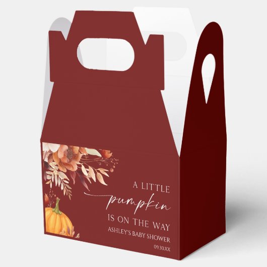 小さなかぼちゃの錆びたバーガンディフローラ赤ちゃんシャワー フェイバーボックス (オープン)