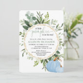 小さなかぼちゃの青い緑の男の子の赤ちゃんシャワー 招待状 (スタンド正面)