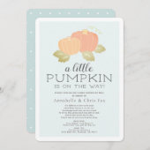 小さなかぼちゃの青い赤ちゃんシャワー(郵便) 招待状 (正面/裏面)