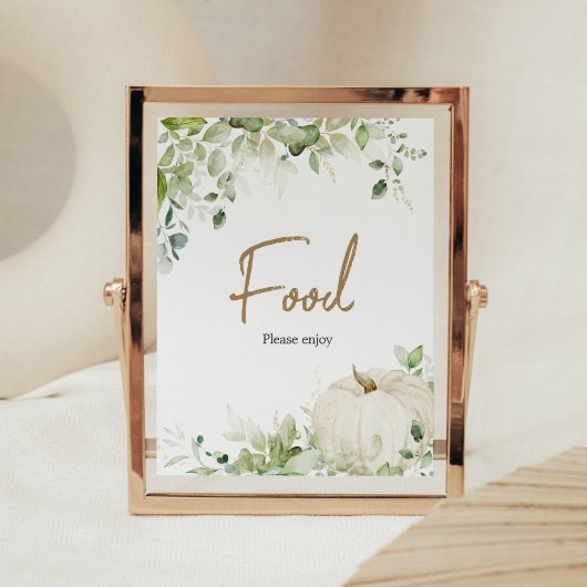 小さなかぼちゃの食べ物の赤ちゃんシャワーに緑 ポスター