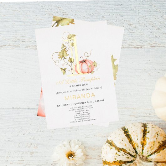 小さなかぼちゃの1歳の誕生日 箔招待状