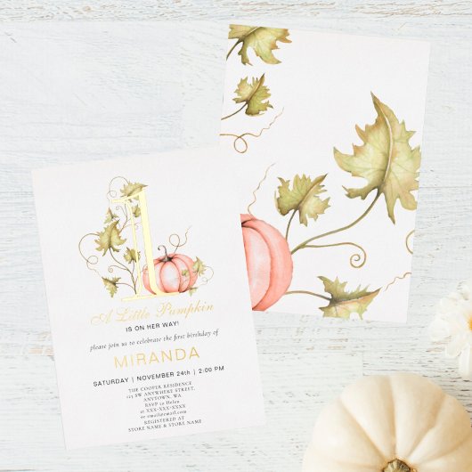 小さなかぼちゃの1歳の誕生日 箔招待状