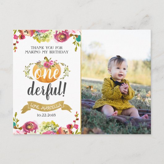 小さなかぼちゃの1歳誕生日感謝ポストカード ポストカード (正面)