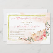 小さなかぼちゃは彼女の方法ピンクの赤ちゃんシャワー 招待状 (正面)