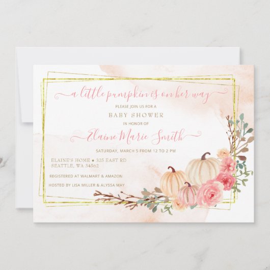 小さなかぼちゃは彼女の方法ピンクの赤ちゃんシャワー 招待状 (正面)