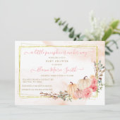 小さなかぼちゃは彼女の方法ピンクの赤ちゃんシャワー 招待状 (スタンド正面)