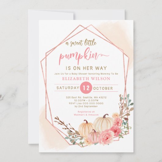 小さなかぼちゃは彼女の方法ピンクの赤ちゃんシャワー 招待状 (正面)